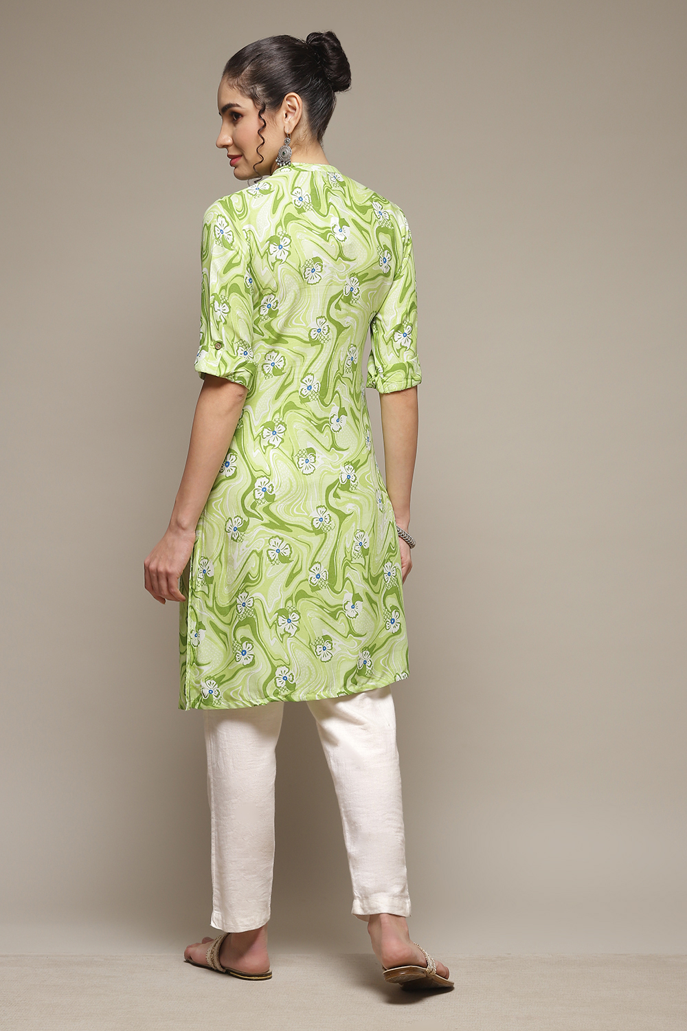 Lime Green LIVA Straight Kurta image number 4